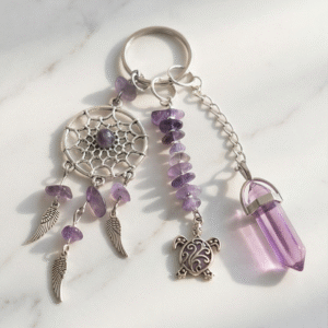 Porte clés attrape-rêves amethyste