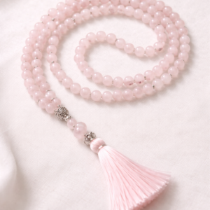 Collier Mala * 108 perles naturelles Quartz Rose naturelles