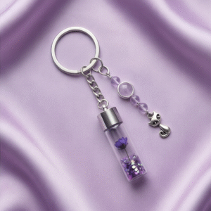 Porte clés bouteilles à souhaits Améthyste lavande finitions Chat