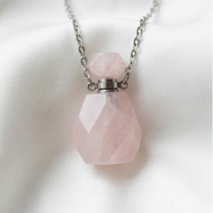 Pendentif Quartz Rose fiole parfum