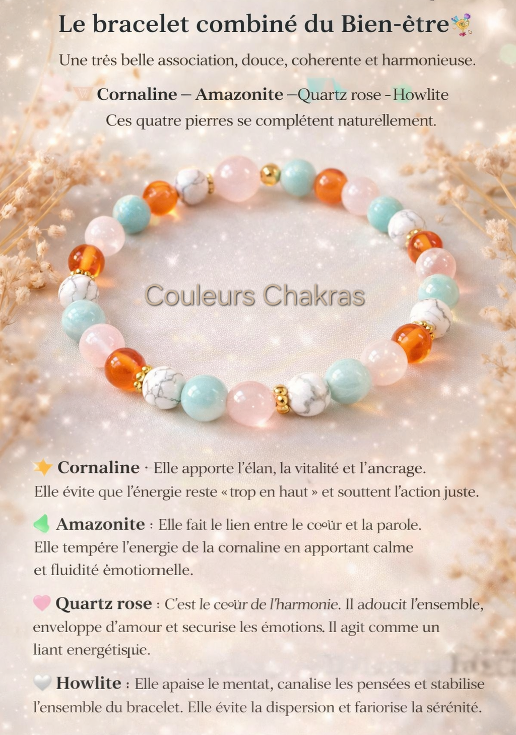 Bracelet combiné bien-être aux 4 pierres