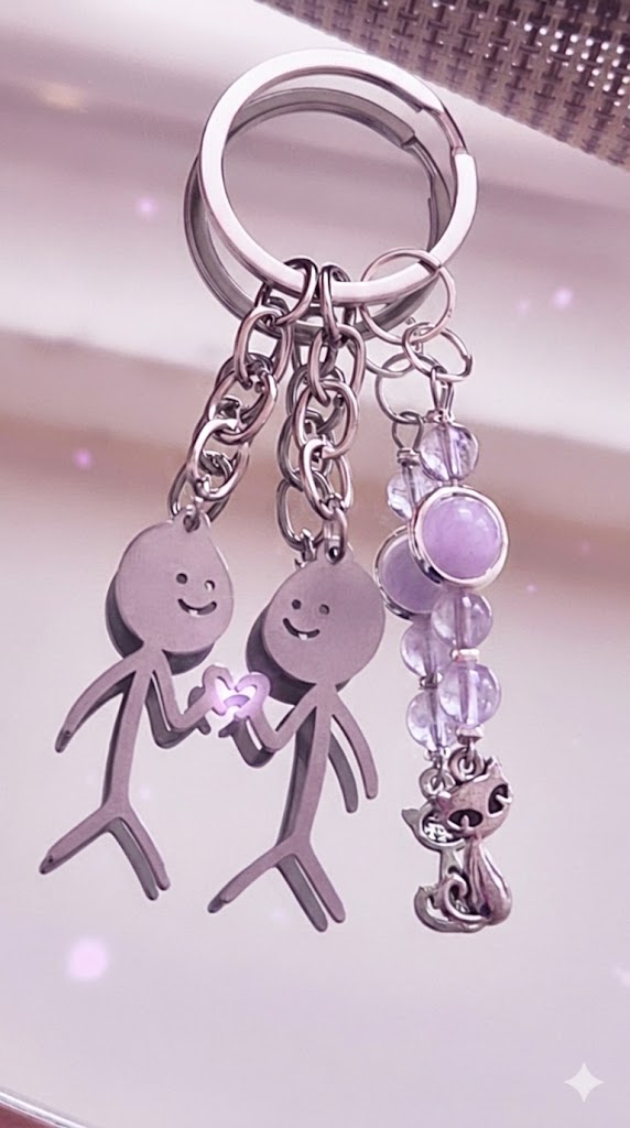 Porte clés complice Améthyste lavande finitions Chat