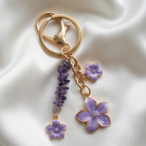Porte clés floral amethyste
