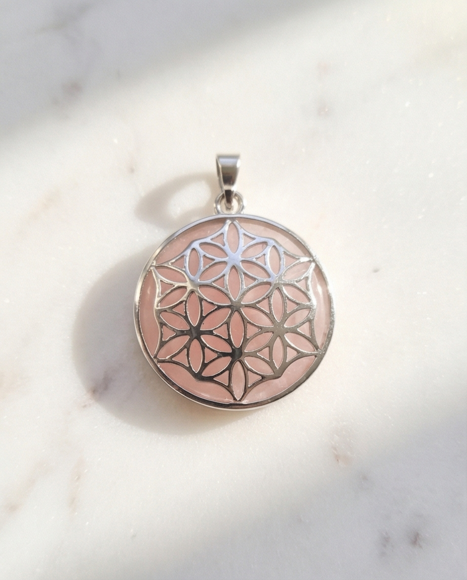 Pendentif fleur de vie quartz rose