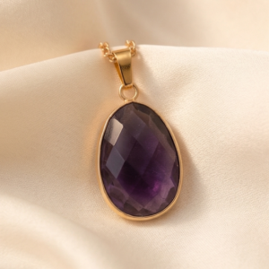 Pendentif goutte Amethyste facettée doré