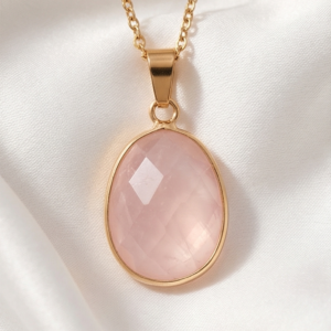 Pendentif goutte quartz rose facettée doré (Copie)