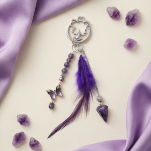 Porte clés pendule amethyste papillon