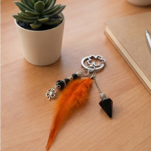 Porte clés pendule obsidienne protectrice