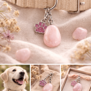 🪄 Pendentif bien-être pour chien en Quartz Rose | Amour & Sérénité 🩷
