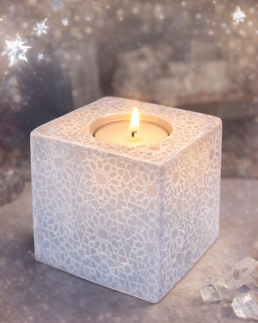 Bougeoir gravé en Sélénite naturelle