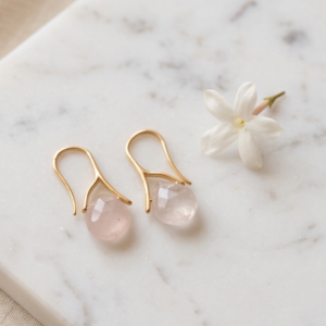 Boucles d'oreille goutte quartz rose