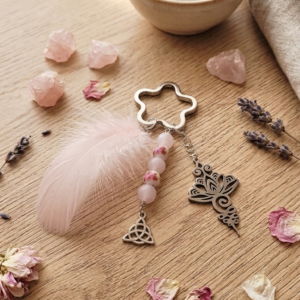 Porte clés Unalome perles Quartz Rose Mat